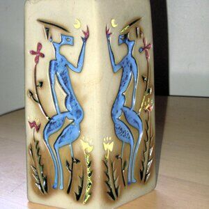 Vintage brutalist pottery vase Enamel Figurine Ant Grasshopper? Abstract MCM